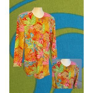 Vintage 80s Jeffrey and Tara Tropical Hawaiian Tunic Blazer Blouse Size L